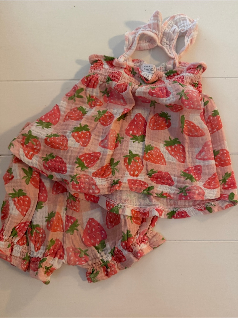 Mud Pie Pink Strawberry Print Matching Top and Bloomers